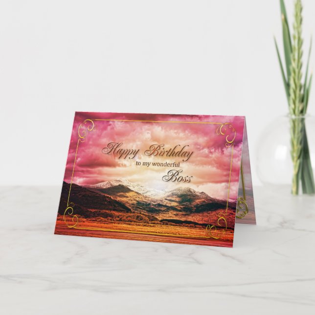 Carte Anniversaire du patron, coucher du soleil sur les  (Devant)