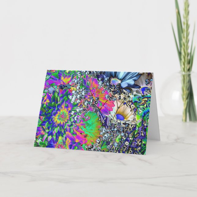 Carte Anniversaire du pouvoir des fleurs psychédélique ! (Devant)