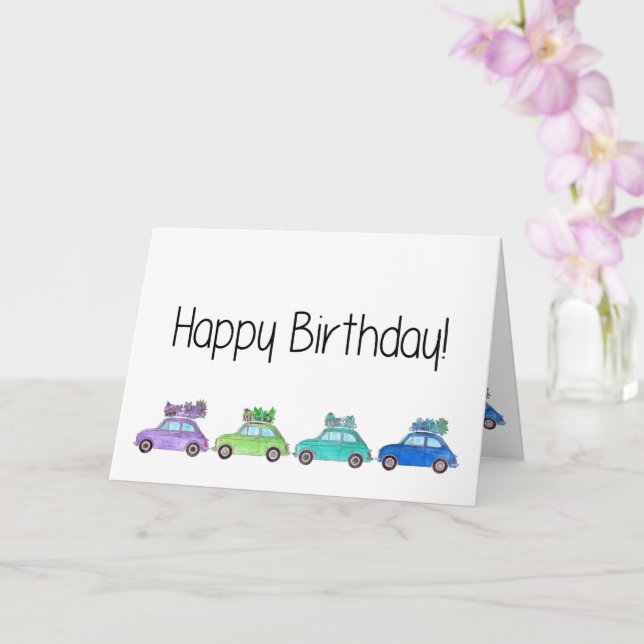 Carte Anniversaire du Retro Fiat 500 (Orchidée)