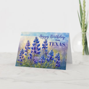 Carte Anniversaire du Texas avec peinture de Bluebonnets