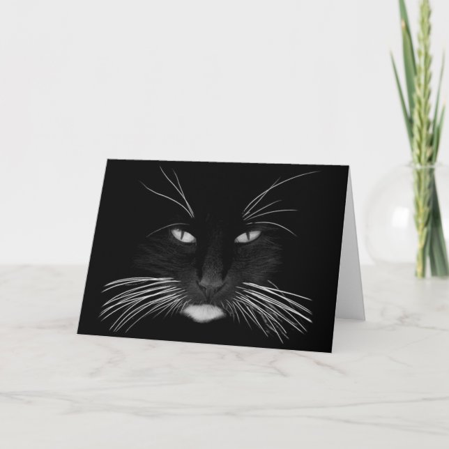 Carte Anniversaire du visage de chat noir (Devant)