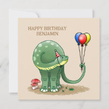 Anniversaire d'un dinosaure tenant des ballons
