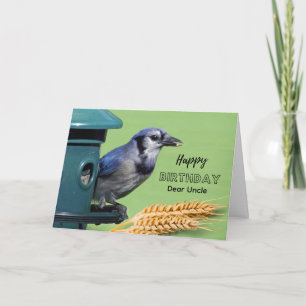 Carte Anniversaire d'un oncle avec Geai bleu au mangeoir