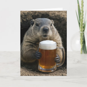 Carte Anniversaire d'une marmotte avec un mug de bière