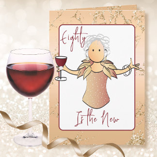 Carte Anniversaire Élégant 80 et Rose en Or Cartoon Fabu