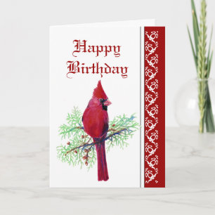 Carte Anniversaire élégant, Cardinal, Oiseau, Nature