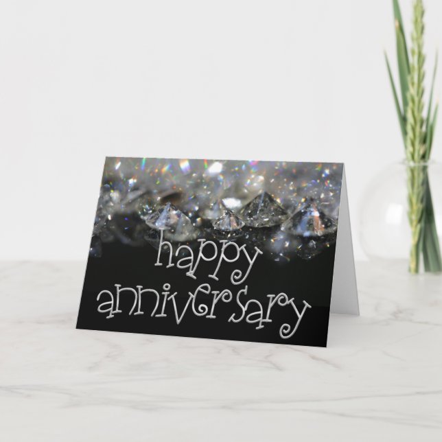 Carte Anniversaire Élégant Noir Argenté Brillant Diamant (Devant)