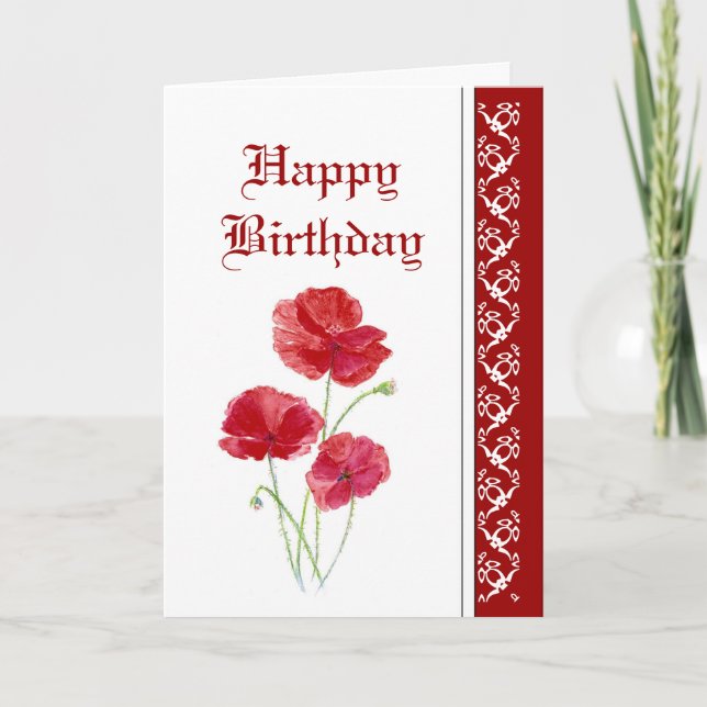 Carte Anniversaire élégant, Pépites rouges, Fleurs de ja (Devant)