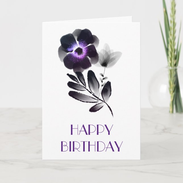 Carte Anniversaire élégant violet et floral noir (Devant)