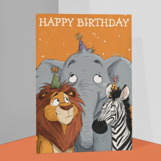 Carte Anniversaire Eléphant Lion Zebra (Créateur téléchargé)