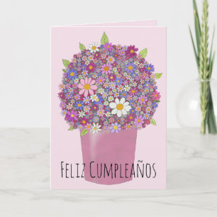 Carte Anniversaire espagnol Bouquet rose de fleurs