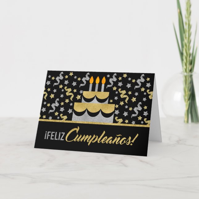 Carte Anniversaire ESPAGNOL en Parties scintillant Gold  (Devant)