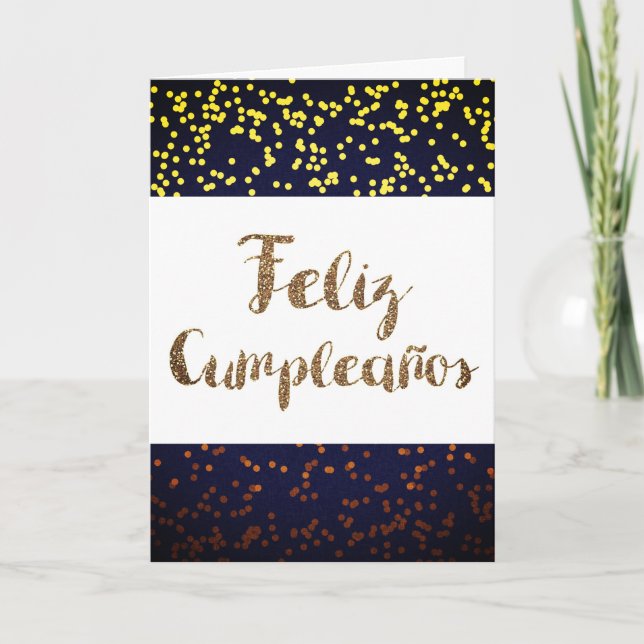 Carte Anniversaire espagnol Gold Confetti (Devant)
