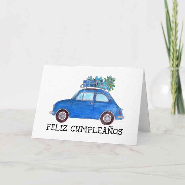 Carte Anniversaire espagnol Retro Fiat 500 (Devant)