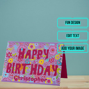 Carte Anniversaire esthétique hippie des années 1970