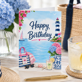 Carte Anniversaire Estival Bleu Rose Préparé Coloré Côté