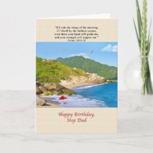 Carte Anniversaire, Étape Papa, Plage, Collines, Oiseaux