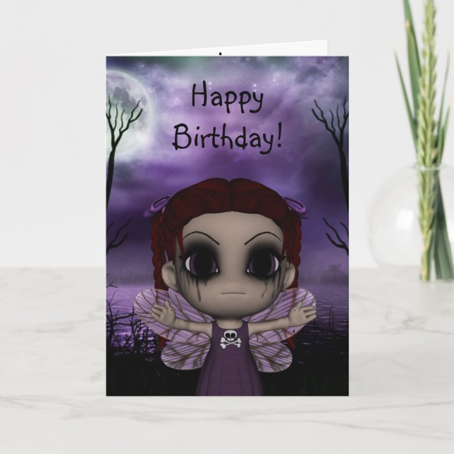 Carte Anniversaire féerique gothique 2 d'amusement (Devant)