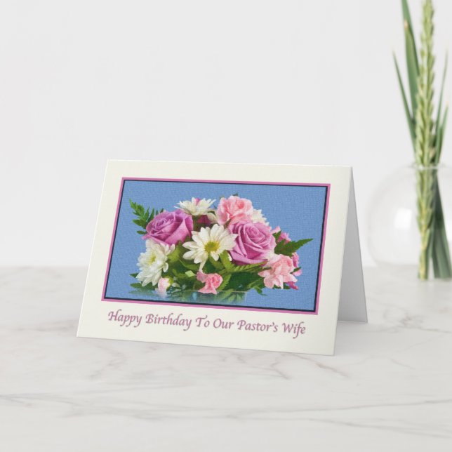 Carte Anniversaire, Femme du pasteur, Fleurs, Oiseaux (Devant)