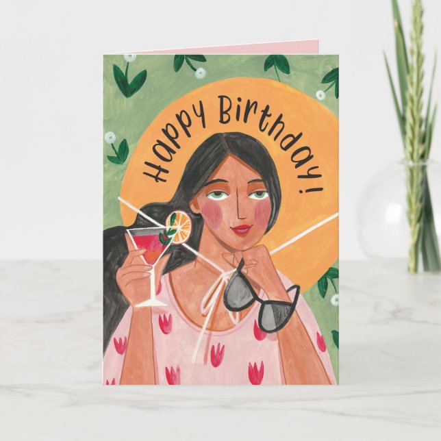 Carte Anniversaire fille avec lunettes de soleil casquet (Devant)
