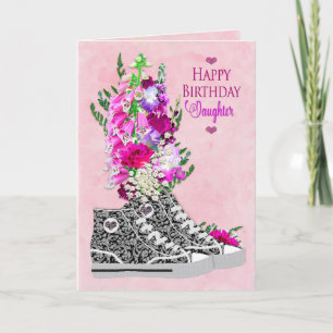 Carte Anniversaire, Fille, Basket fantaisie noir/blanc
