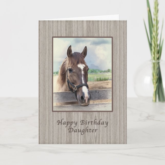 Carte Anniversaire, fille, cheval Brown avec le frein (Devant)