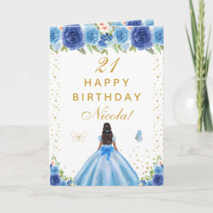 Carte Anniversaire Fille Fleur Bleue Peau Noire