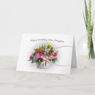 Carte Anniversaire, Fille, Fleurs dans un panier