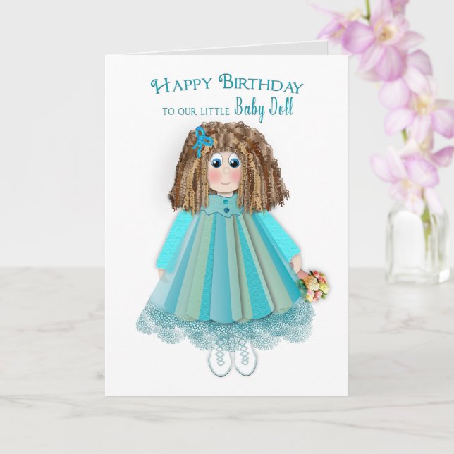 Carte Anniversaire, Fille, poupée Cheveux et robe (Orchidée)