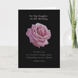 Carte Anniversaire, Fille, Rose rose sur noir