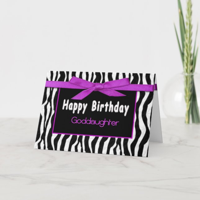 Carte Anniversaire, filleule, ZÈBRE, ARC de FUSCHIA (Devant)