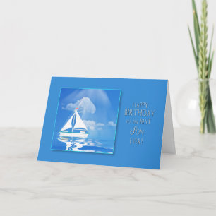CARTE ANNIVERSAIRE - FILS - BATEAU À VOILE - MER BLEUE