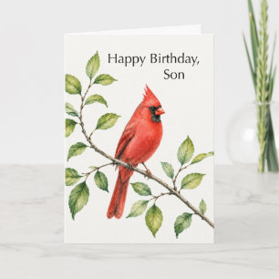 Carte Anniversaire Fils Cardinal Rouge sur Branche
