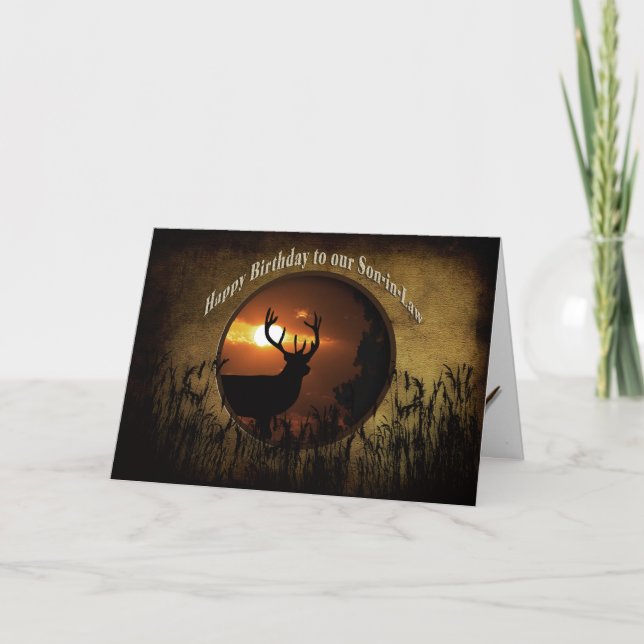 CARTE ANNIVERSAIRE - FILS EN DROIT - CHASSE DE CERFS (Devant)
