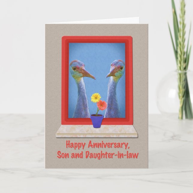 Carte Anniversaire, Fils et belle-fille, Grues (Devant)