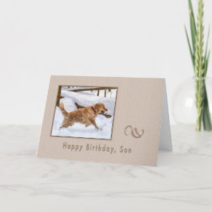 Carte Anniversaire, Fils, Golden Retriever Dog en neige