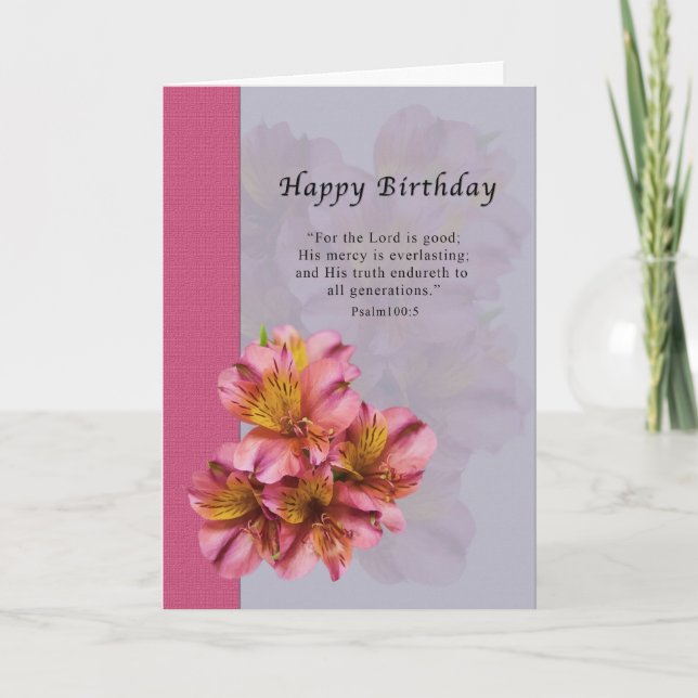 Carte Anniversaire, fleurs d'Alstroemeria, religieuses, (Devant)
