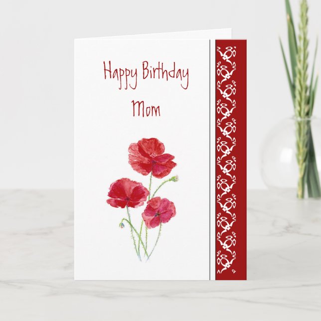 Carte Anniversaire, fleurs rouges de jardin de pavots de (Devant)