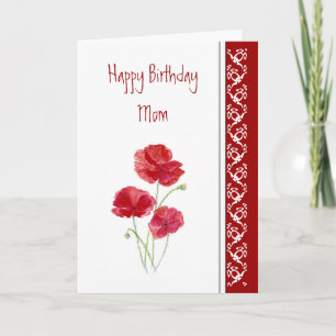 Carte Anniversaire, fleurs rouges de jardin de pavots de