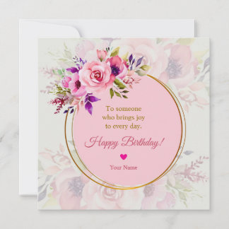 Carte Anniversaire Floral Aquarelle Rose Élégant