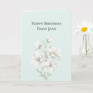 Carte Anniversaire Floral Blanc Menthe