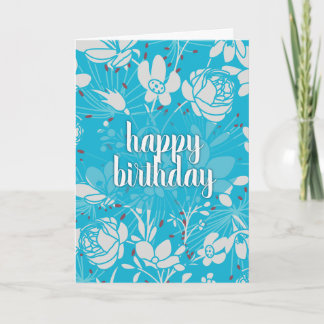 Carte Anniversaire Floral Bleu & Blanc
