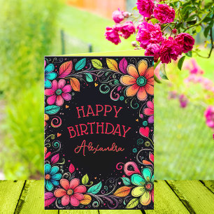 Carte Anniversaire floral coloré personnalisé