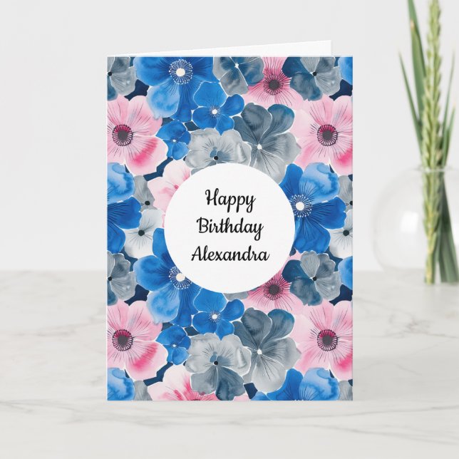 Carte Anniversaire floral rose chic (Devant)