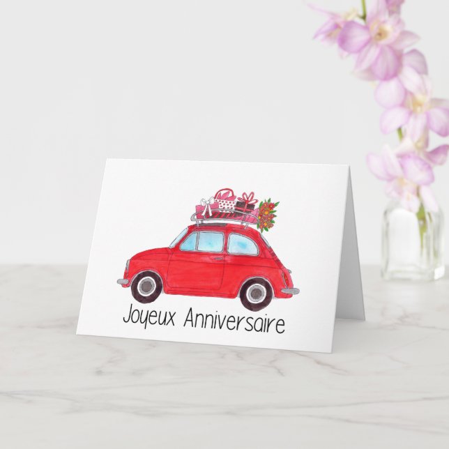 Carte Anniversaire français Retro Fiat 500 (Orchidée)