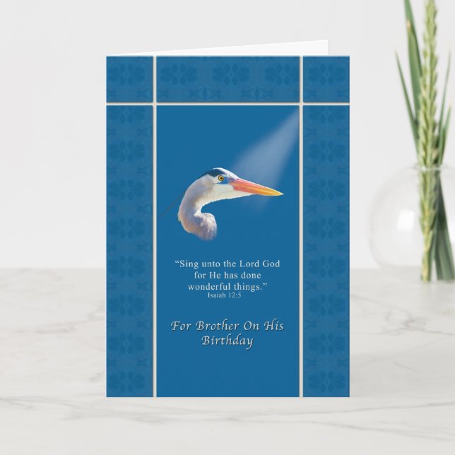 Carte Anniversaire, frère, Bi de héron de bleu religieux (Devant)