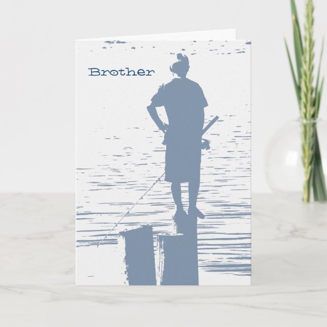 Carte Anniversaire, frère, garçon pêchant de la motte. (Devant)
