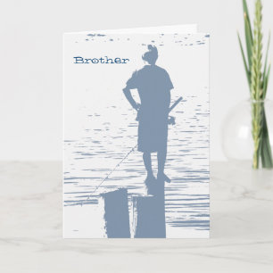 Carte Anniversaire, frère, garçon pêchant de la motte.
