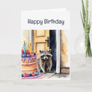 Carte Anniversaire Fun Raccoon Après Cake Cute Animal