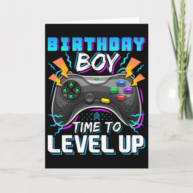 Carte Anniversaire Garçon Temps De Niveau Up Video Jeu A (Devant)